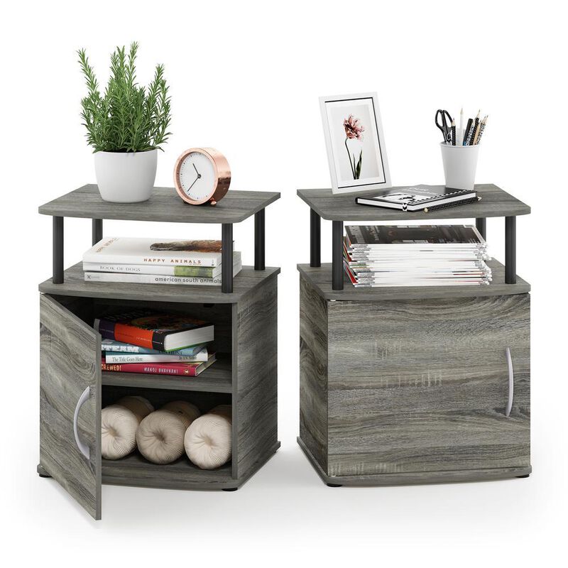 Furinno JAYA Utility Design End Table, Set of Two, French Oak Grey/Black