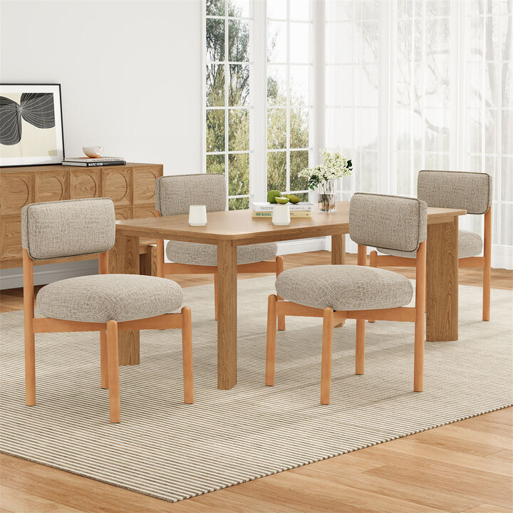 Modern Wooden Blended Linen Kaki Dining Chair Set of 2