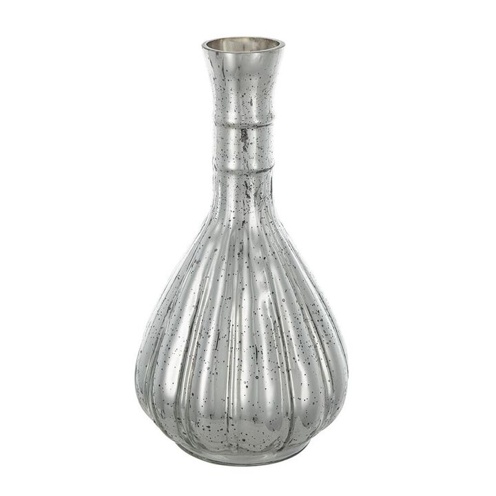 HomeRoots 10" Antiqued Silver Glass Round Table Vase