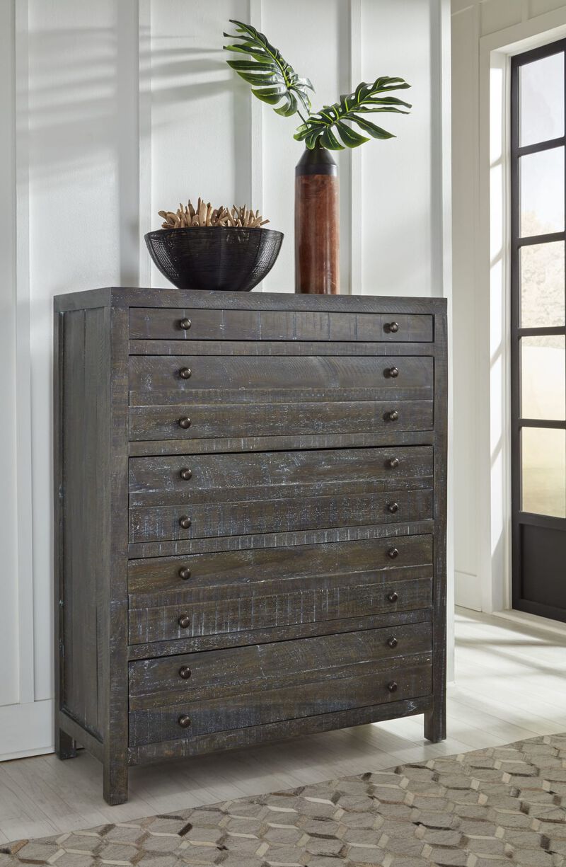 Townsend Solid Wood Five Drawer Chest in Gunmetal