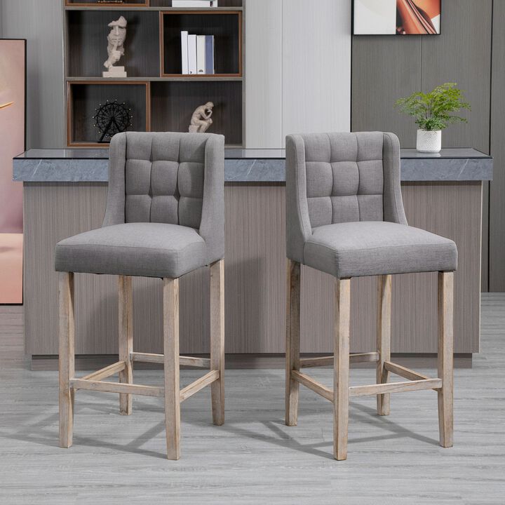 Barstools with Backs, Foot Rest and Rubberwood Legs, Counter Height Stools, Bar Stools Set of 2 for Kitchen, Bar, Dining Room, Gray
