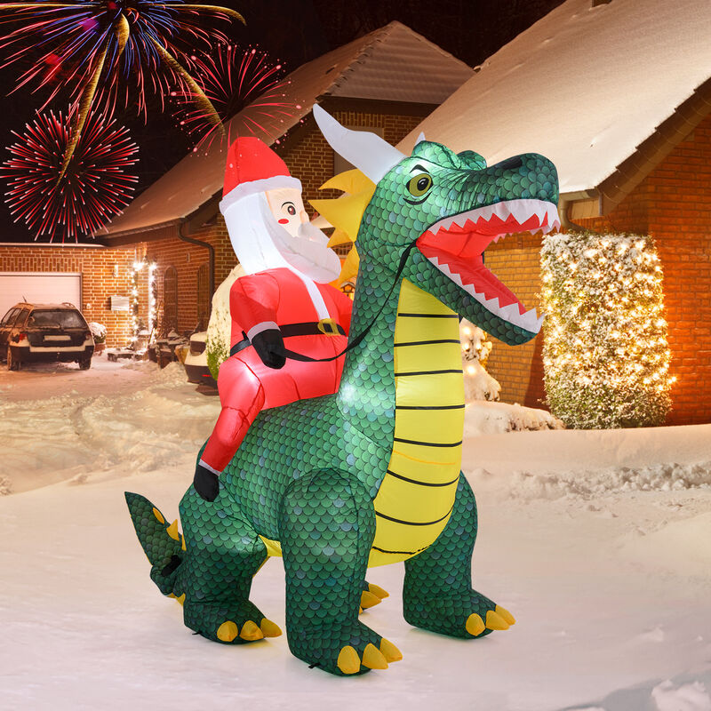 6.7 Feet Inflatable Santa Claus on Dinosaur, Outdoor Christmas Decor with LED Lights image number 4