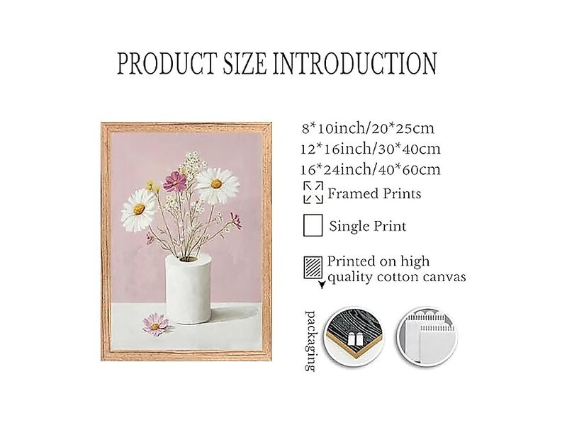 Framed Funny Bathroom Canvas Wall Art Pink Daisy Floral Botanical Decor Toilet image number 1