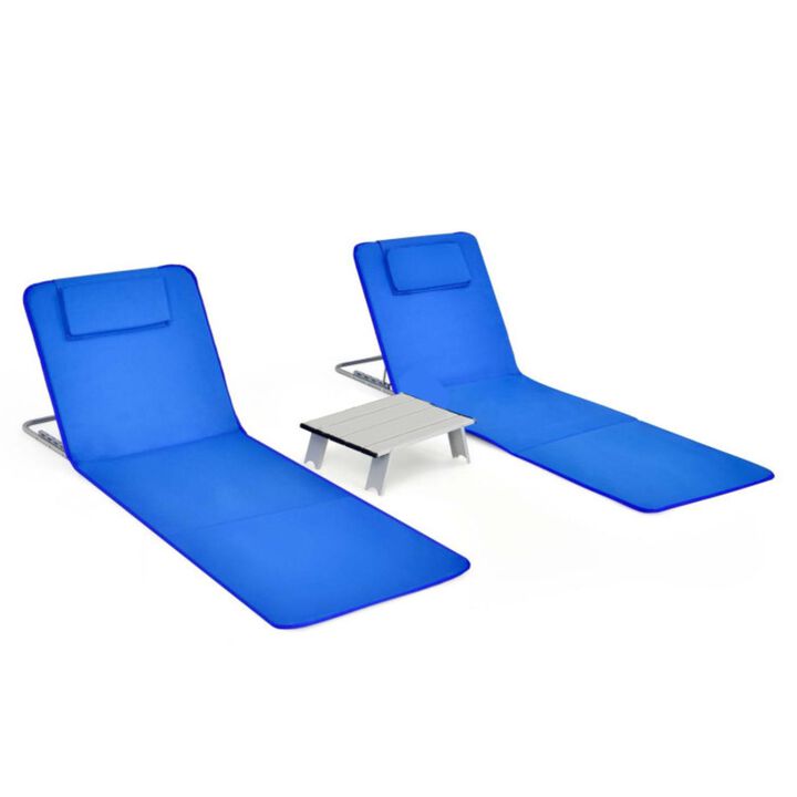 Hivvago 3 Pieces Beach Lounge Chair Mat Set 2 Adjustable Lounge Chairs with Table Stripe