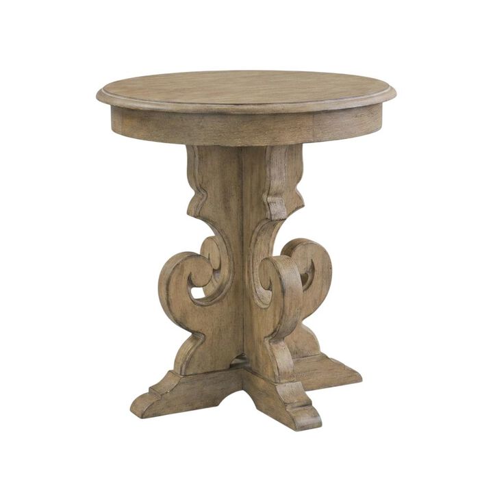 Liberty Furniture Magnolia Manor Round End Table in Weathered Bisque