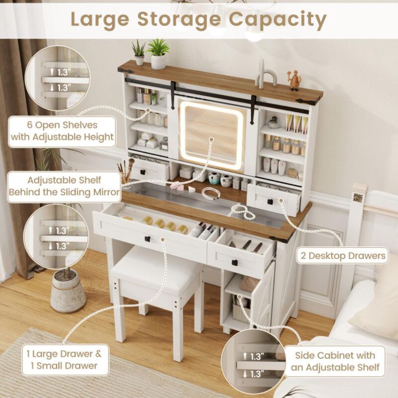 Hivvago Makeup Vanity Desk with Mirror and 3-Color Dimmable LED Lights-White