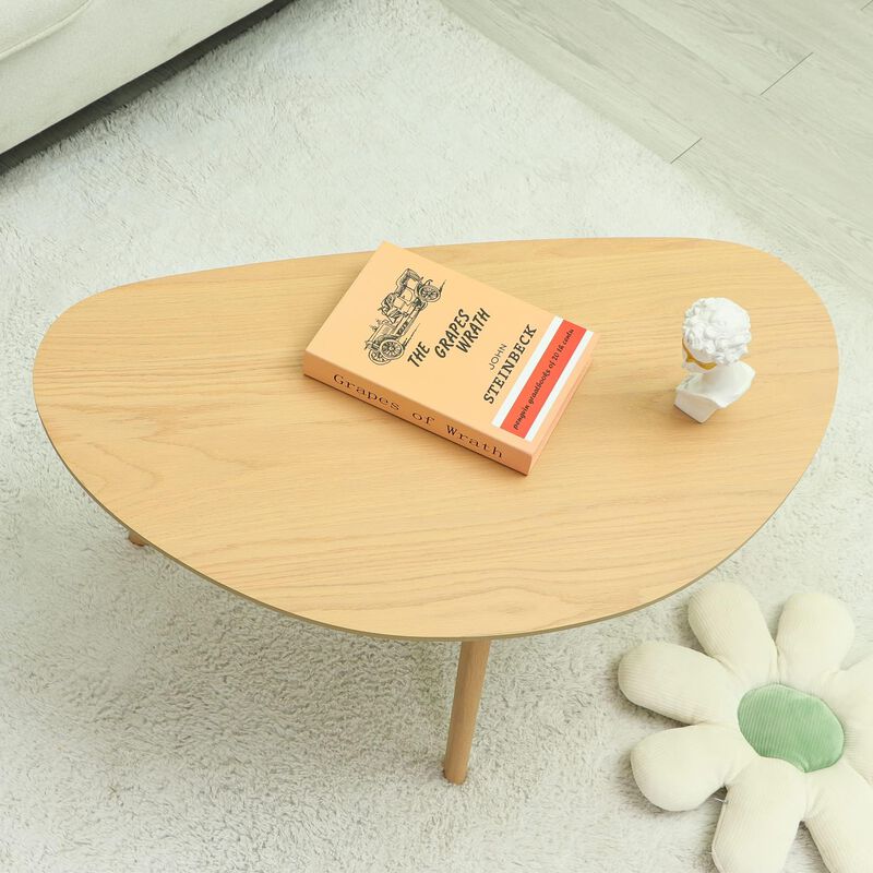 FIRMINANA Small Oval Coffee Table Mid Century Modern for Living Room Center Minimalist Display Coffe Table,Nature Wood,18.9"" D