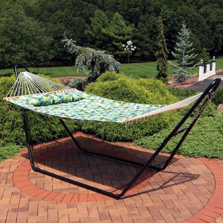 Sunnydaze 2-Person Quilted Hammock with Spreader Bar and Pillow