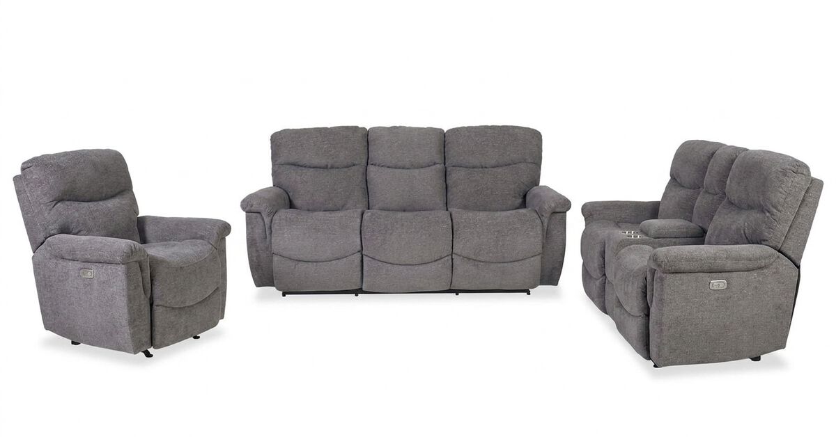 James Smoke Power Reclining 3 Piece Living Room Set