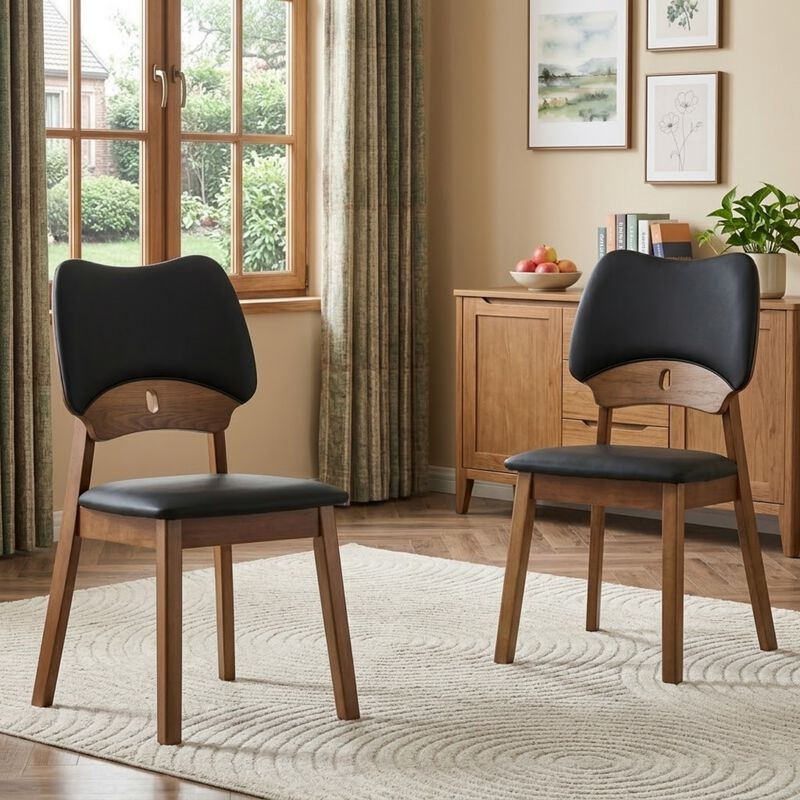 Whisen 2-Pack Solid Wood Dining Chairs with Hollow Out Backrest, PU Leather Upholstered Chairs for Dining Room, Kitchen, Living Room image number 1