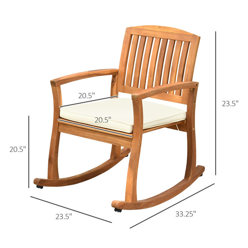 Outsunny Outdoor Rocking Chair with Cushion, Acacia Wood Patio Rocker for Backyard, Patio, Home, Teak Tone