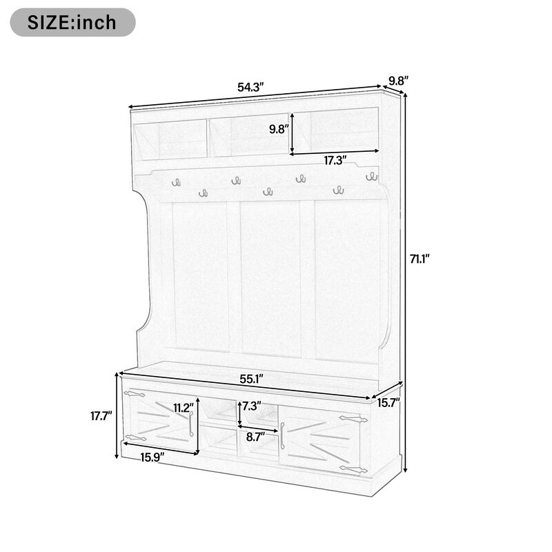 Merax All-in-One Entryway Storage Unit with Seating Bench, Coat Hooks & Shoe Rack image number 3