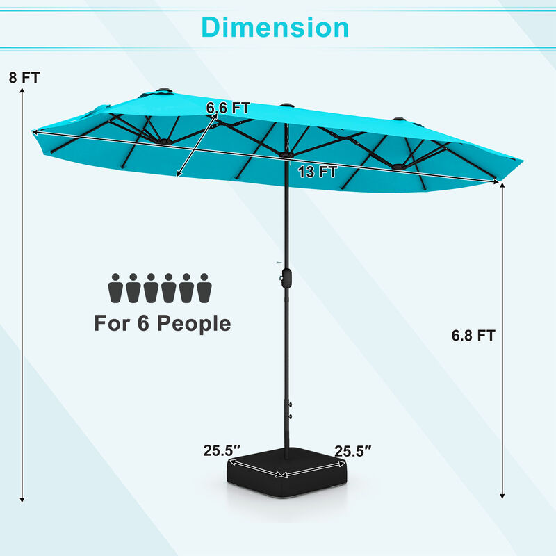 Double-Sided Patio Twin Table Umbrella with Crank Handle