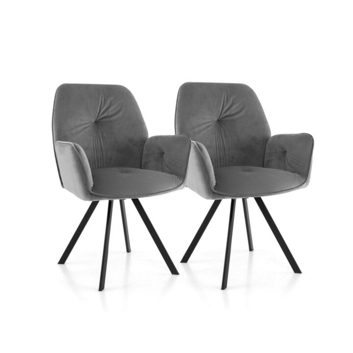 Hivvago Set of 2 Swivel Accent Arm Chairs with Metal Legs and Wide Back-Gray
