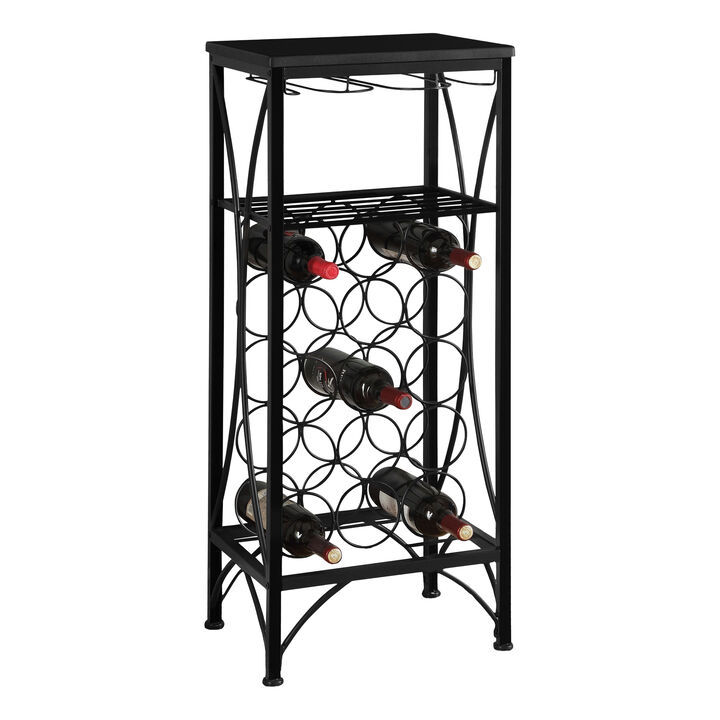 Monarch Specialties I 3347 Home Bar, Wine Rack, Metal, Black, Black, Transitional