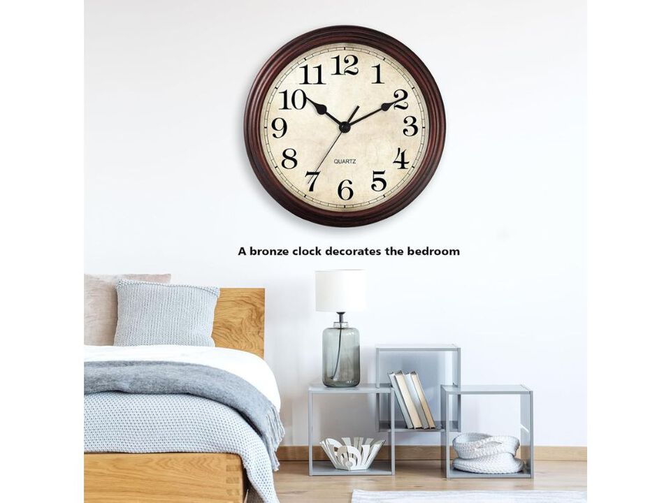 9 Inch Silent Non Ticking Wall Clock Battery Operated Classic Bronze for Home Office Kitchen Bathroom Decor