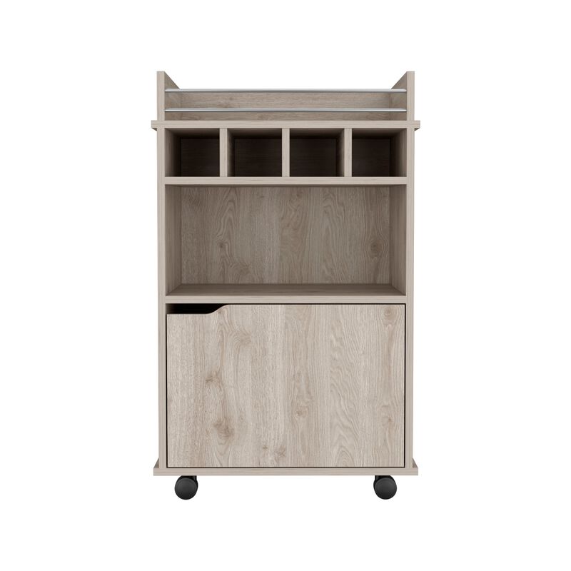 Phoenix Bar Cart with 2 Open Shelves  4 Wine Cubbies and Cabinet