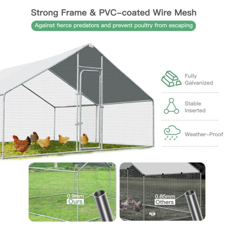 Hivvago 13 x 13 Feet Walk-in Chicken Coop with Waterproof Cover for Outdoor Backyard Farm
