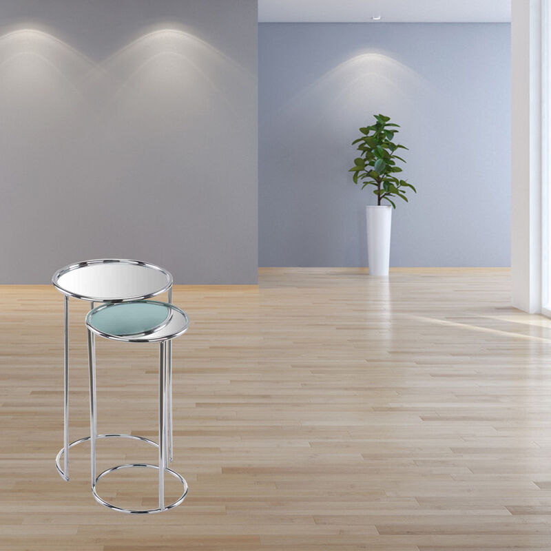 Hivvago 22 Inch  Silver Aluminum Round Mirrored End Table