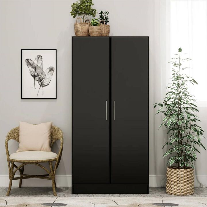 Hivvago Bedroom Armoire Wardrobe Cabinet with Hanging Rail in Black Wood Finish