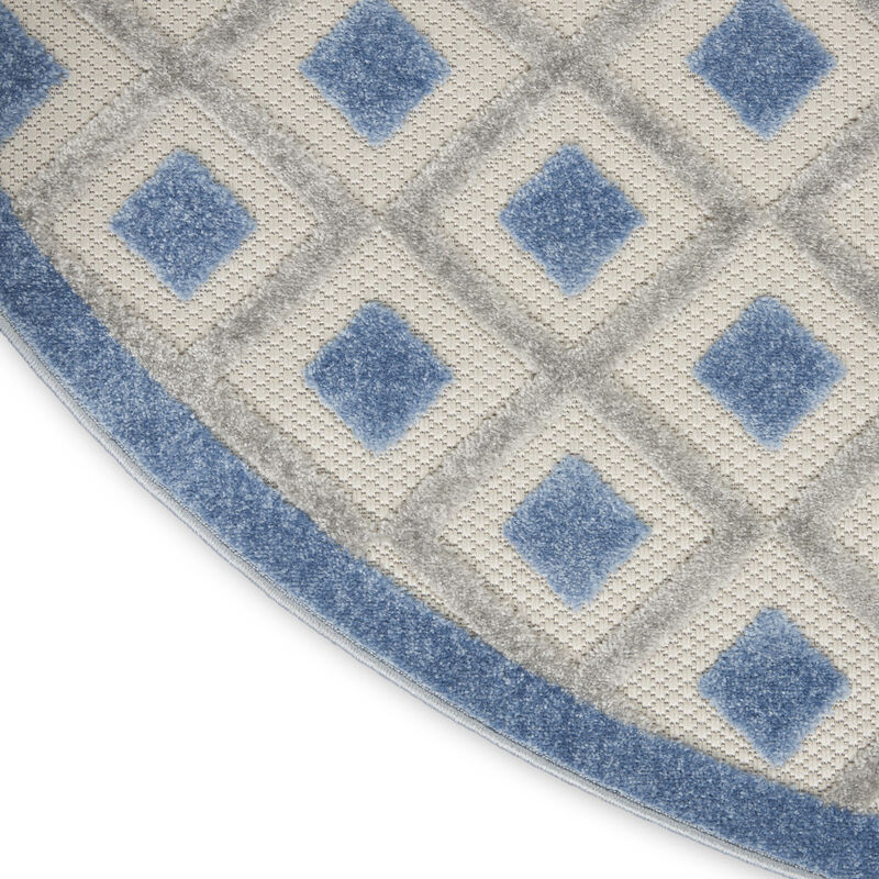 HomeRoots 4' Blue And Gray Round Geometric Indoor Outdoor Area Rug image number 4