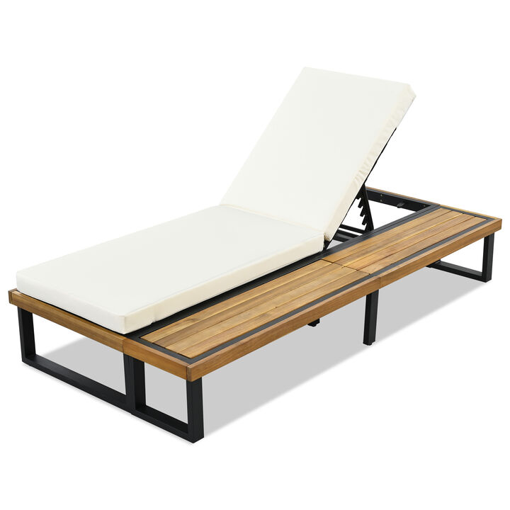 Whisen Outdoor Chaise Lounge Chair with with 5-Position Adjustable Backrest, Recliner with Cushion and Side Table