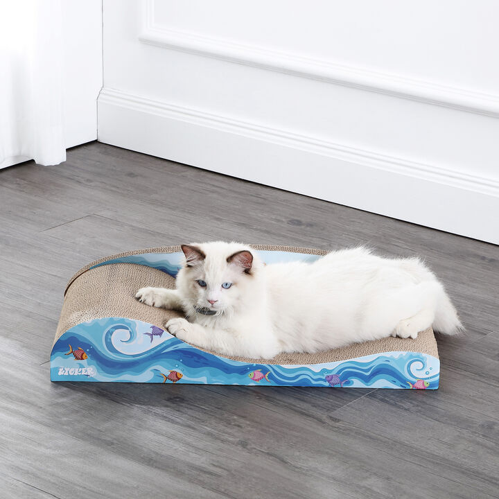 Kokomo 23.75" Coastal Cardboard Lounge Bed Cat Scratcher with Catnip, Blue