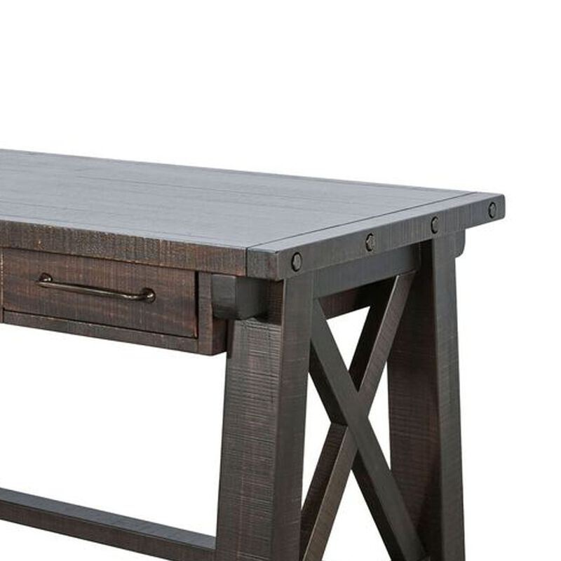 Anva Writing Desk, 58 Inch with Power Plug, Dark Brown Solid Mahogany image number 2