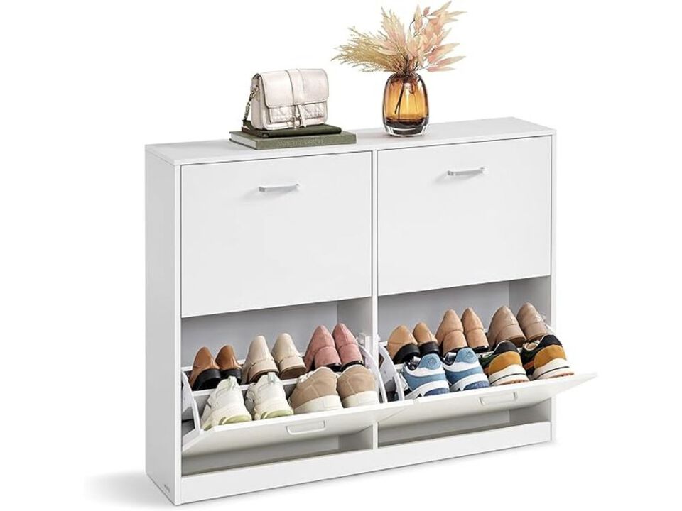 Entryway Shoe Storage Cabinet Flip Drawer Adjustable Shelves White