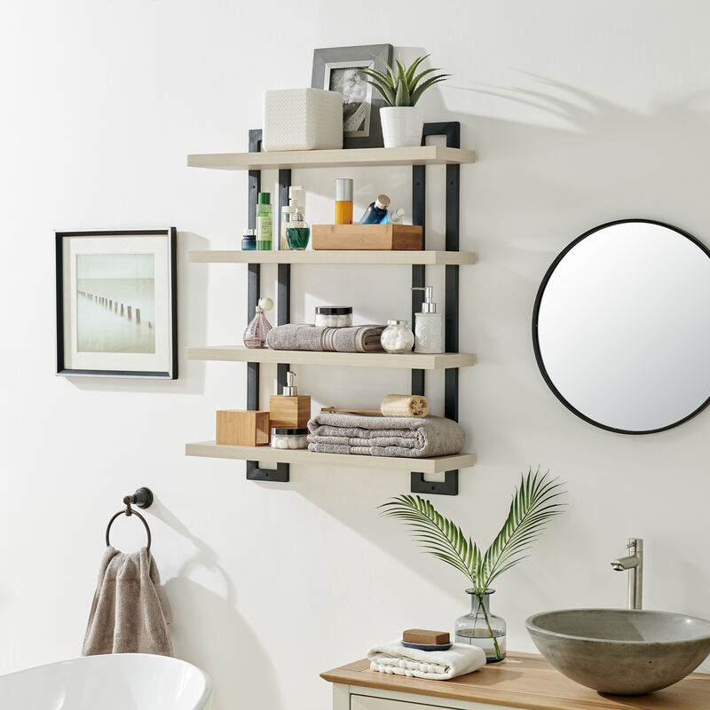 4-Tier Wide Ladder Bracket Floating Metal Frame Wall Shelves