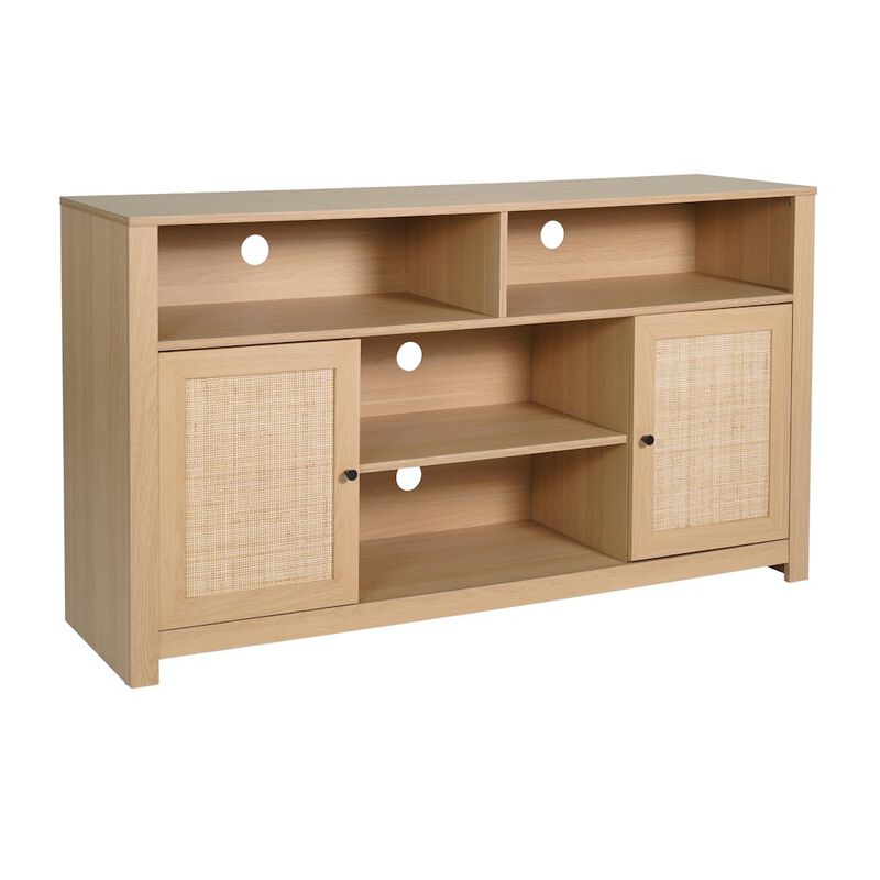 Flash Furniture Modern 58 Inch Buffet Sideboard, TV Stand for up to 65" TV's, Natural/Rattan image number 0
