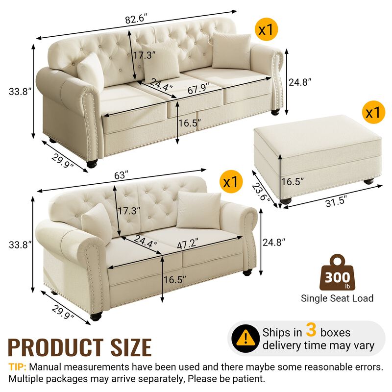 Takcaf Chesterfield Sofa Set image number 7