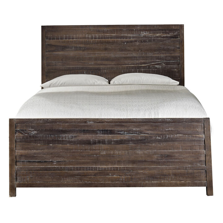 Cas Sengon Tekik Low Profile Panel Queen Bed, Rough Hewn, Brown
