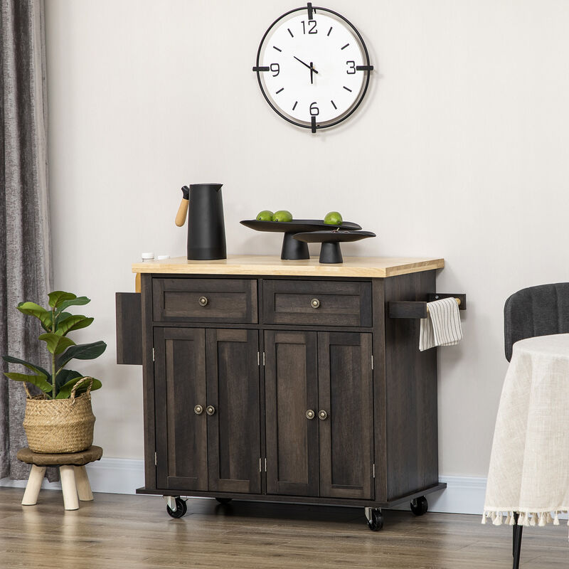 Rolling Kitchen Microwave Island with Flexible Storage Shelf Unit and Drawers