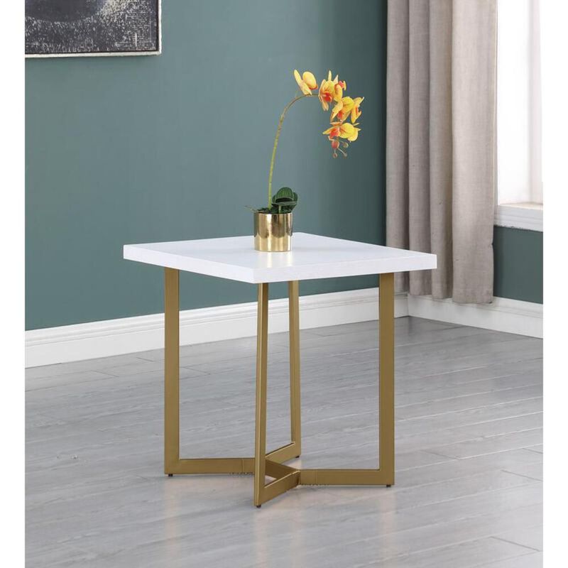 Best Quality Furniture White wood top end table w/ gold color iron legs