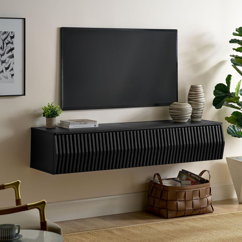 Modway Vaughn 64 Inch Wall Mounted TV Stand in Ash - Floating Entertainment Center with Storage - Mid Century Modern Low Profile Media Cabinet for Wall image number 1