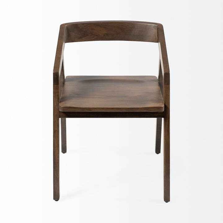 HomeRoots Set Of Two Brown Wood Open Back Arm Chairs