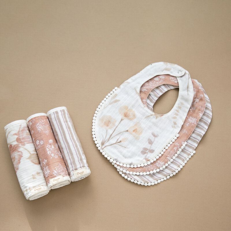 Violet Floral Cotton Muslin Baby Burp Cloth Set (3 Pack) image number 2