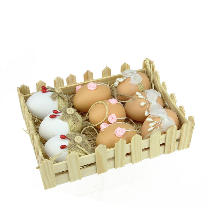 Set of 9 White and Brown Easter Egg Ornaments 2.25"