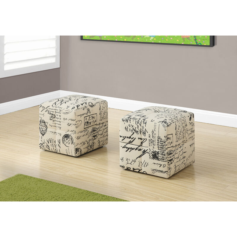 Monarch Specialties I 8162 Ottoman, Pouf, Footrest, Foot Stool, Set Of 2, Juvenile, Fabric, Beige, Transitional image number 2