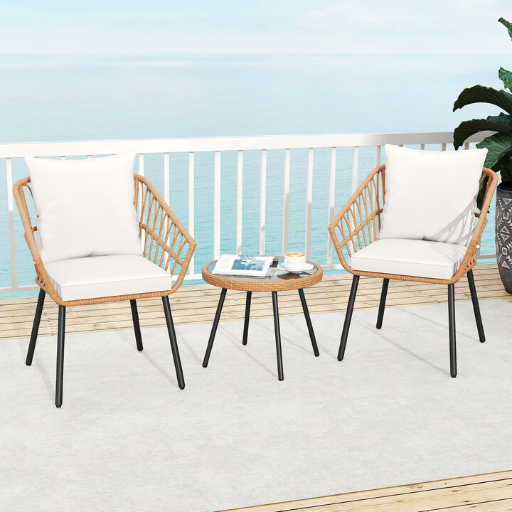 Outdoor 3 Piece Bistro Set with Heavy Duty Metal Frame for Patio-Beige