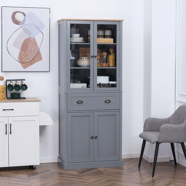 Freestanding Kitchen Pantry, 5-tier Storage Cabinet with Adjustable Shelves and Drawer for Living Room, Dining Room, Grey
