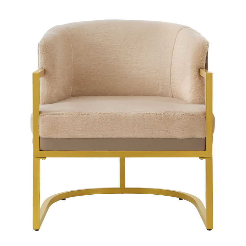 Merax Faux Rabbit Fur Accent Chair with Golden Metal Frame image number 3