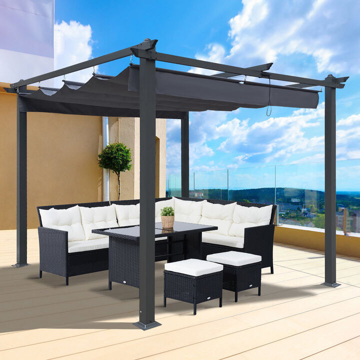 10x10 Ft Outdoor Patio Retractable Pergola with Canopy - Sunshelter for Gardens, Terraces, Backyard