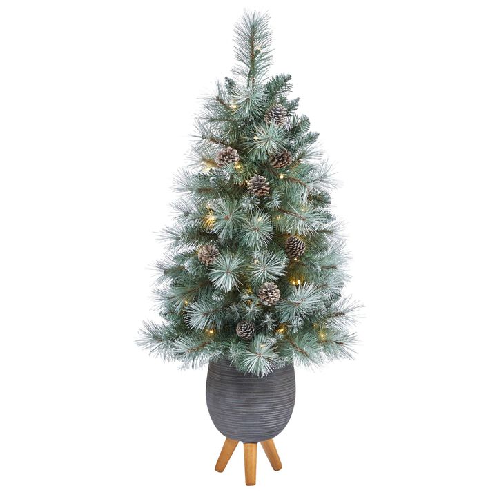 Nearly Natural 3.5-in Brit Columbia Pine Xmas Tree w/50 Light in Gray Planter