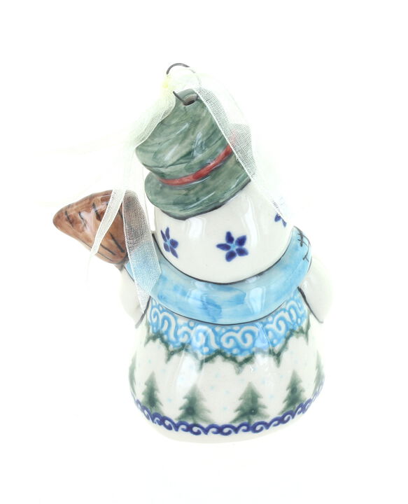 Blue Rose Polish Pottery Arctic Holidays Snowman Ornament