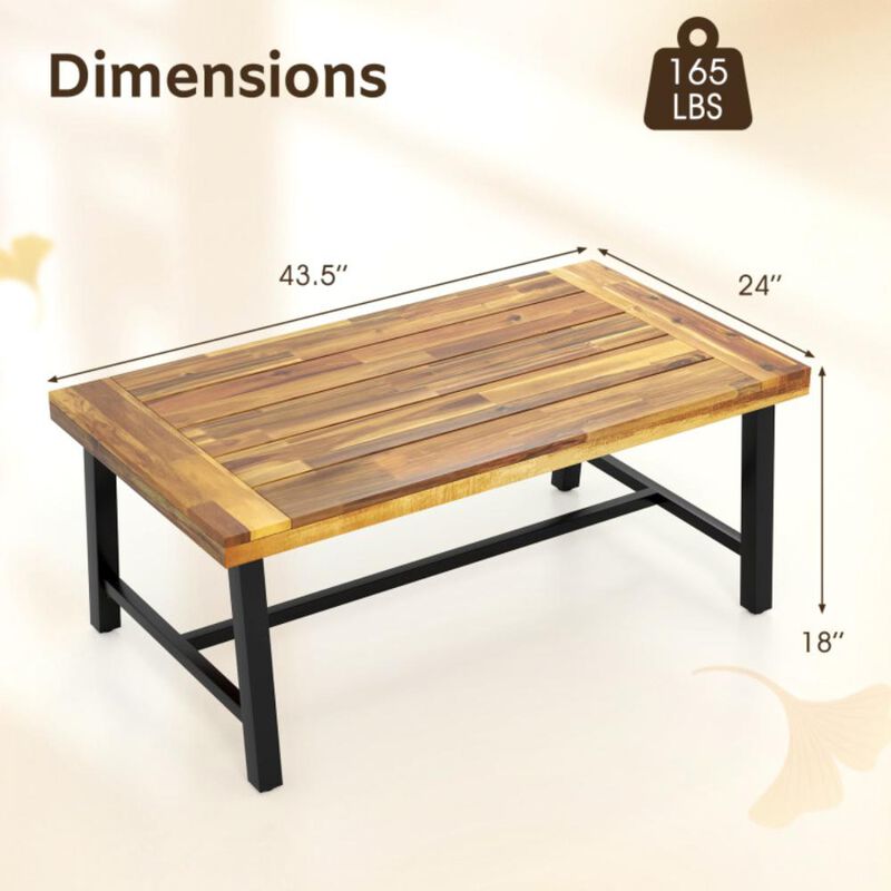 Hivvago Acacia Wood Coffee Table with Thickened Top and Heavy-duty Metal Legs