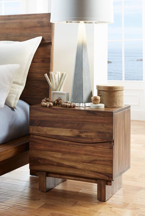 Ocean Two Drawer Solid Wood Nightstand in Natural Sengon