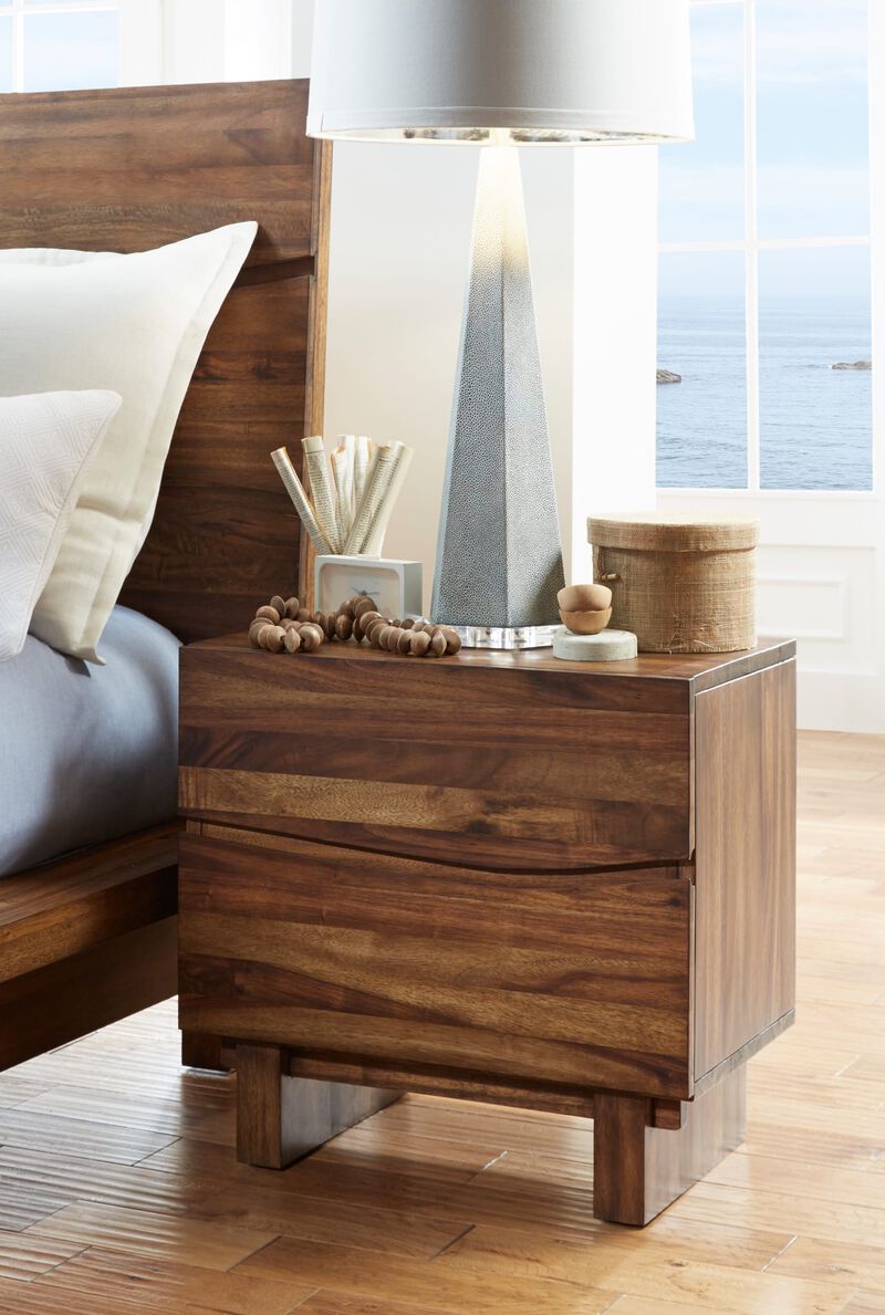 Ocean Two Drawer Solid Wood Nightstand in Natural Sengon