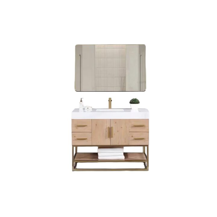 Altair 48D Single Bathroom Vanity in Light Brown awith Mirror